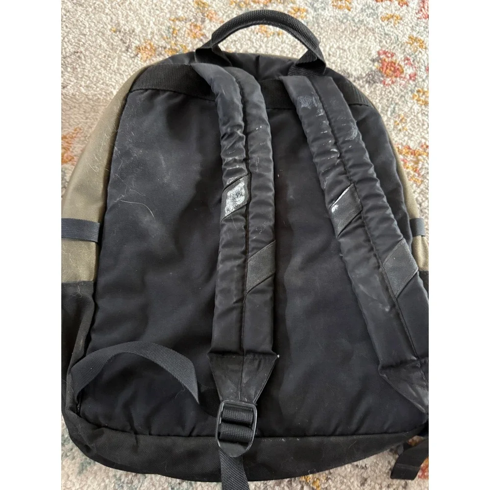 LL Bean Vintage‎ Backpack Olive Green Black Canvas Laptop Sl Hiking Daypack Mens